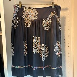 Kay Unger Navy Blue Skirt with Floral Print